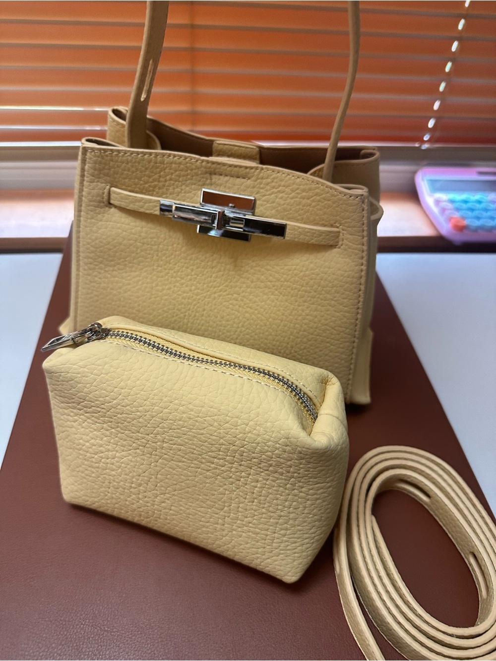 Women's Cream Tote Bag with Matching Pouch and Strap